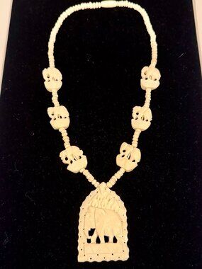 Vintage Elephant Bovine Bone Necklace